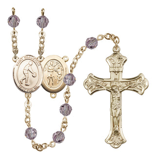 14 Karat Gold-Filled 6mm Austrian Crystal Saint Sebastian/Basketball Rosary in Light Amethyst