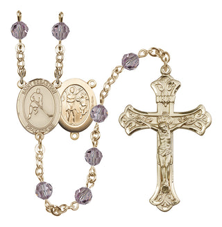 14 Karat Gold-Filled 6mm Austrian Crystal Saint Sebastian/Ice Hockey Rosary in Light Amethyst