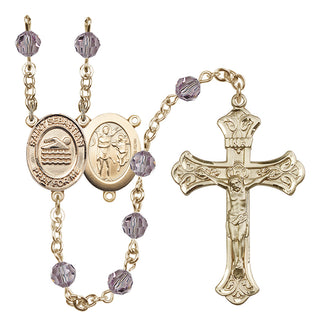 14 Karat Gold-Filled 6mm Austrian Crystal Saint Sebastian/Swimming Rosary in Light Amethyst