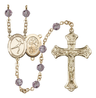 14 Karat Gold-Filled 6mm Austrian Crystal Saint Sebastian/Figure Skating Rosary in Light Amethyst