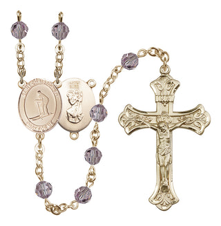 14 Karat Gold-Filled 6mm Austrian Crystal Saint Christopher / Skiing Rosary in Light Amethyst