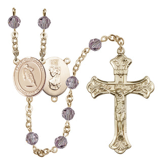 14 Karat Gold-Filled 6mm Austrian Crystal Saint Christopher / Rugby Rosary in Light Amethyst