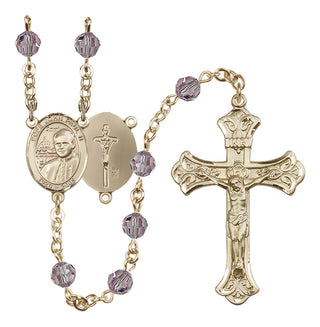 14 Karat Gold-Filled 6mm Austrian Crystal Saint John Paul II Rosary in Light Amethyst