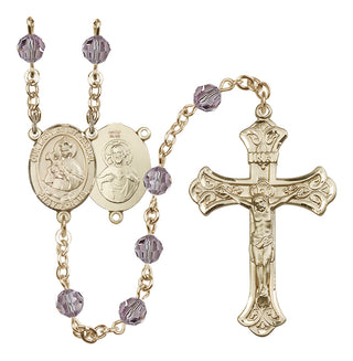 14 Karat Gold-Filled 6mm Austrian Crystal Our Lady of Mount Carmel Rosary in Light Amethyst