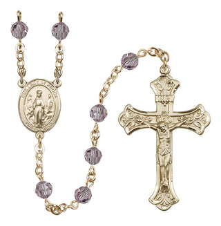 14 Karat Gold-Filled 6mm Austrian Crystal Our Lady of Knock Rosary in Light Amethyst
