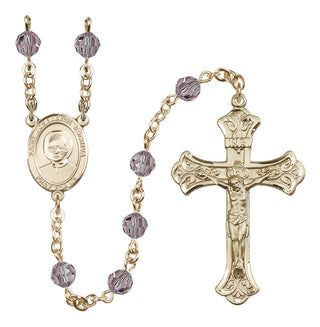 14 Karat Gold-Filled 6mm Austrian Crystal Saint Josemaria Escriva Rosary in Light Amethyst