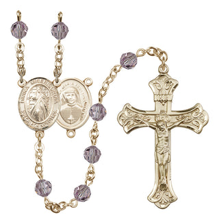 14 Karat Gold-Filled 6mm Austrian Crystal Divina Misericordia Rosary in Light Amethyst