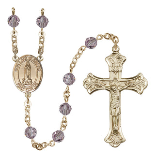14 Karat Gold-Filled 6mm Austrian Crystal Our Lady of Kibeho Rosary in Light Amethyst