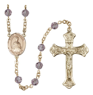 14 Karat Gold-Filled 6mm Austrian Crystal Saint Winifred of Wales Rosary in Light Amethyst