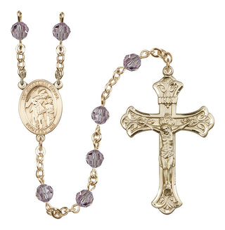 14 Karat Gold-Filled 6mm Austrian Crystal Guardian Angel w/Children Rosary in Light Amethyst