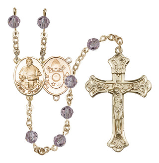 14 Karat Gold-Filled 6mm Austrian Crystal Pope Francis Rosary in Light Amethyst