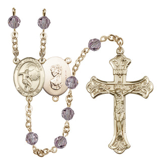 14 Karat Gold-Filled 6mm Austrian Crystal Saint Christopher / Football Rosary in Light Amethyst