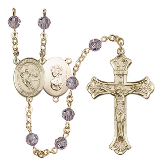 14 Karat Gold-Filled 6mm Austrian Crystal Saint Christopher/Hockey Rosary in Light Amethyst
