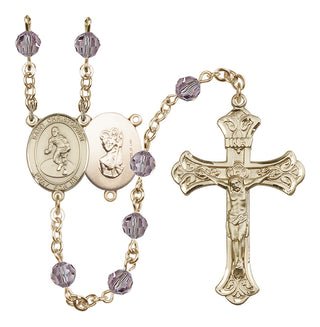 14 Karat Gold-Filled 6mm Austrian Crystal Saint Christopher/Wrestling Rosary in Light Amethyst