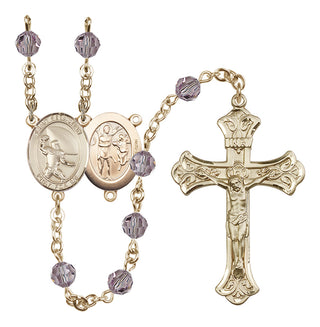 14 Karat Gold-Filled 6mm Austrian Crystal Saint Sebastian / Football Rosary in Light Amethyst