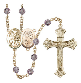 14 Karat Gold-Filled 6mm Austrian Crystal Saint Sebastian/Karate Rosary in Light Amethyst