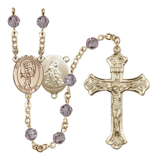 14 Karat Gold-Filled 6mm Austrian Crystal Guardian Angel/Baseball Rosary in Light Amethyst
