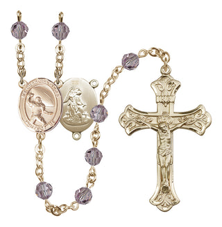 14 Karat Gold-Filled 6mm Austrian Crystal Guardian Angel/Football Rosary in Light Amethyst