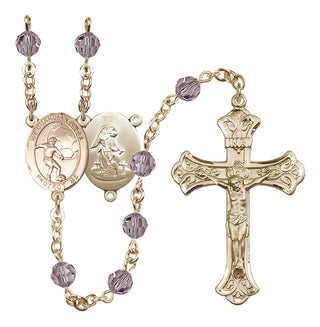 14 Karat Gold-Filled 6mm Austrian Crystal Guardian Angel/Soccer Rosary in Light Amethyst