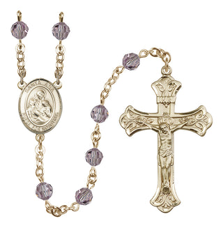 14 Karat Gold 6mm Austrian Crystal Santa Ana Rosary in Light Amethyst