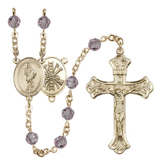 14 Karat Gold 6mm Austrian Crystal Saint Florian/Firefighter Rosary in Light Amethyst