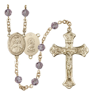 14 Karat Gold 6mm Austrian Crystal Scapular Rosary in Light Amethyst