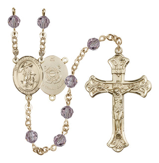 14 Karat Gold 6mm Austrian Crystal Guardian Angel/Coast Guard Rosary in Light Amethyst
