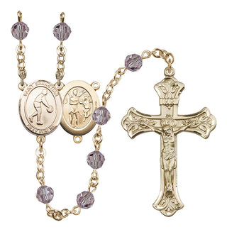 14 Karat Gold 6mm Austrian Crystal Saint Sebastian/Basketball Rosary in Light Amethyst