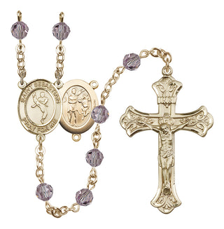 14 Karat Gold 6mm Austrian Crystal Saint Sebastian/Martial Arts Rosary in Light Amethyst