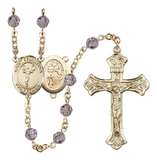 14 Karat Gold 6mm Austrian Crystal Saint Sebastian/Cheerleading Rosary in Light Amethyst