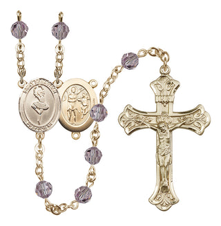 14 Karat Gold 6mm Austrian Crystal Saint Sebastian/Dance Rosary in Light Amethyst