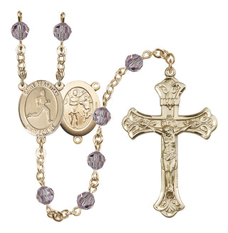 14 Karat Gold 6mm Austrian Crystal Saint Sebastian/Track & Field Rosary in Light Amethyst