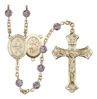 14 Karat Gold 6mm Austrian Crystal Saint Sebastian/Field Hockey Rosary in Light Amethyst