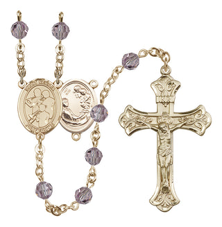 14 Karat Gold 6mm Austrian Crystal Saint Cecilia / Marching Band Rosary in Light Amethyst