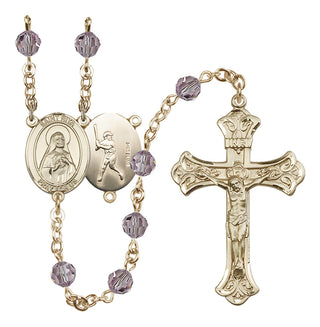 14 Karat Gold 6mm Austrian Crystal Saint Rita / Baseball Rosary in Light Amethyst