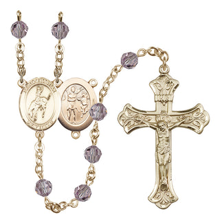 14 Karat Gold 6mm Austrian Crystal Saint Sebastian / Rodeo Rosary in Light Amethyst
