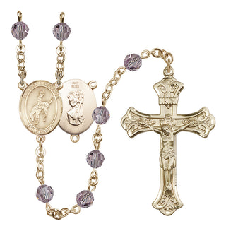 14 Karat Gold 6mm Austrian Crystal Saint Christopher / Rodeo Rosary in Light Amethyst