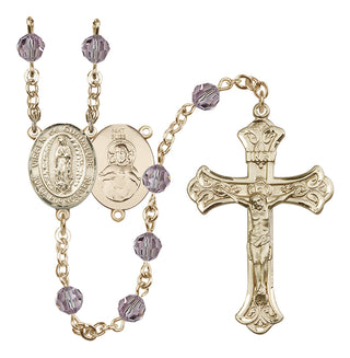 14 Karat Gold 6mm Austrian Crystal Virgen de Guadalupe Rosary in Light Amethyst