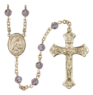 14 Karat Gold 6mm Austrian Crystal Saint Placidus Rosary in Light Amethyst