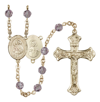 14 Karat Gold 6mm Austrian Crystal Our Lady of Mount Carmel Rosary in Light Amethyst
