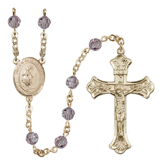 14 Karat Gold 6mm Austrian Crystal Virgen de la Merced Rosary in Light Amethyst