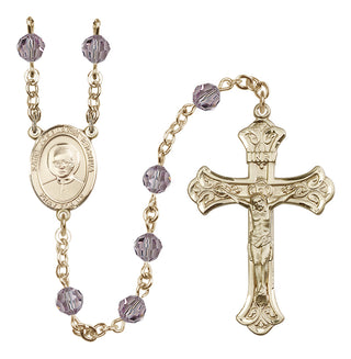 14 Karat Gold 6mm Austrian Crystal Saint Josemaria Escriva Rosary in Light Amethyst