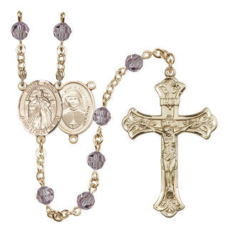 14 Karat Gold 6mm Austrian Crystal Divine Mercy Rosary in Light Amethyst
