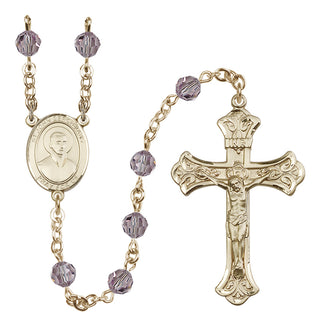 14 Karat Gold 6mm Austrian Crystal Saint John Berchmans Rosary in Light Amethyst