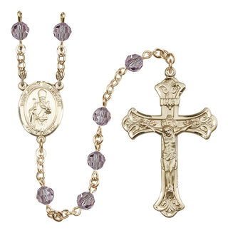 14 Karat Gold 6mm Austrian Crystal Saint Simon the Apostle Rosary in Light Amethyst