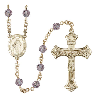 14 Karat Gold 6mm Austrian Crystal Our Lady the Undoer of Knots Rosary in Light Amethyst