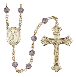 14 Karat Gold 6mm Austrian Crystal Saint Raymond of Penafort Rosary in Light Amethyst