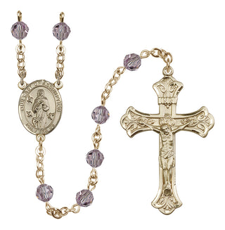 14 Karat Gold 6mm Austrian Crystal Our Lady of Assumption Rosary in Light Amethyst