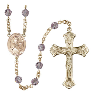 14 Karat Gold 6mm Austrian Crystal Saint Viator of Bergamo Rosary in Light Amethyst