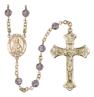 14 Karat Gold 6mm Austrian Crystal Saint Lydia Purpuraria Rosary in Light Amethyst